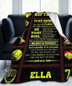 Be That Girl To My Daughter Softball Blanket, Cutsom Name Number