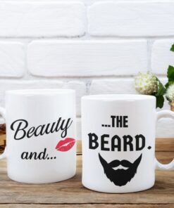 Beauty And The Beard Mug Set, Valentines Gift For Him, Funny Valentines, Couples Mug Set, Gift For Boyfriend, Gift For Girlfriend