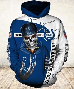 Blue And White Indianapolis Colts Skull 3D All Over Print Hoodie With Zipper