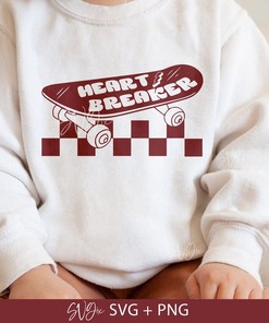 Boy Valentines Svg, Heart Breaker Svg, Valentines Skateboard Toddler Design Cut Files