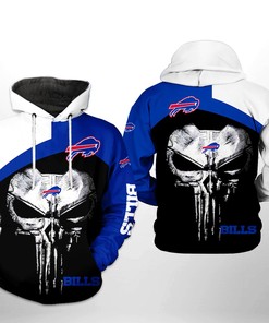 Buffalo Bills Nfl Skull Punisher Team 3D All Over Print Hoodie With Zip Up Option