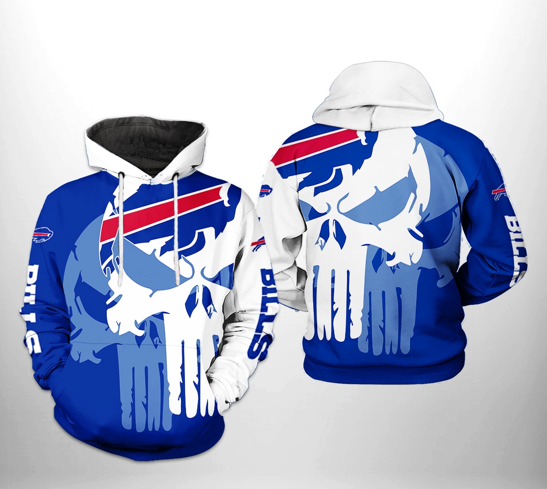 Buffalo Bills Nfl Team Skull 3D All Over Print Hoodie With Zip Up Option