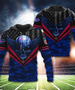 Buffalo Bills Skull Wings 3D All Over Print Hoodie With Zip Up Option For Men And Women Show Your Team Spirit