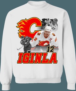 Calgary Flames Jarome Iginla Vintage NHL Crewneck Sweatshirt Hoodie Shirt Gifts for Fans