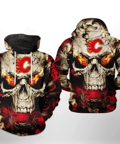 Calgary Flames Nhl Skull 3D All Over Print Hoodie With Zip Up Option Show Your Team Spirit