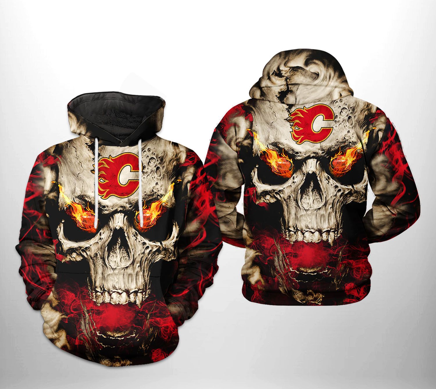 Calgary Flames Nhl Skull 3D All Over Print Hoodie With Zip Up Option Show Your Team Spirit