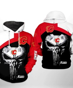 Calgary Flames Nhl Skull Punisher 3D All Over Print Hoodie With Zip Up Option Show Your Team Spirit