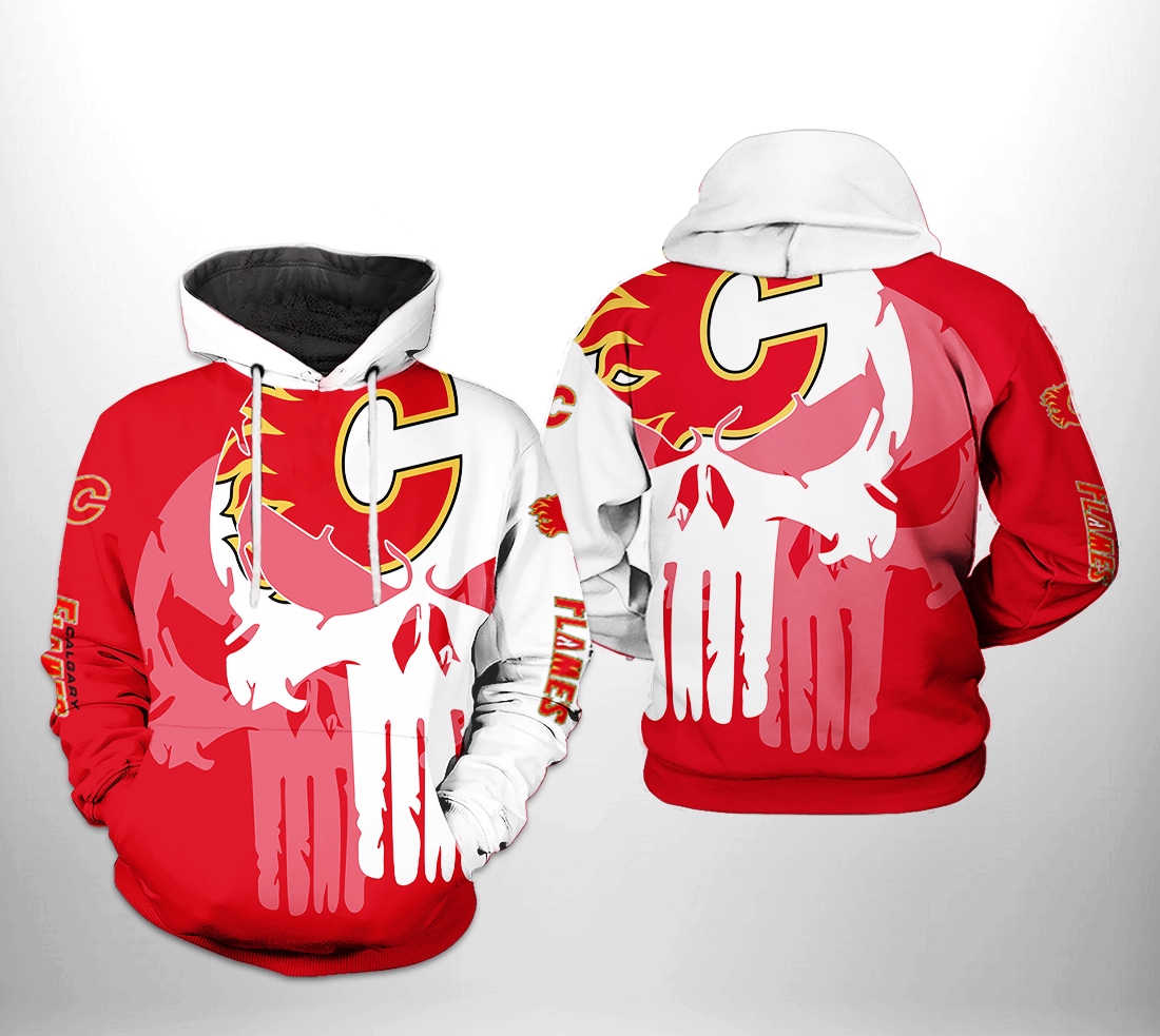Calgary Flames Nhl Team Skull 3D All Over Print Hoodie With Zip Up Option Show Your Team Spirit