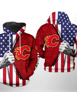 Calgary Flames Nhl Us Flag 3D All Over Print Hoodie With Zip Up Option Show Your Team Spirit