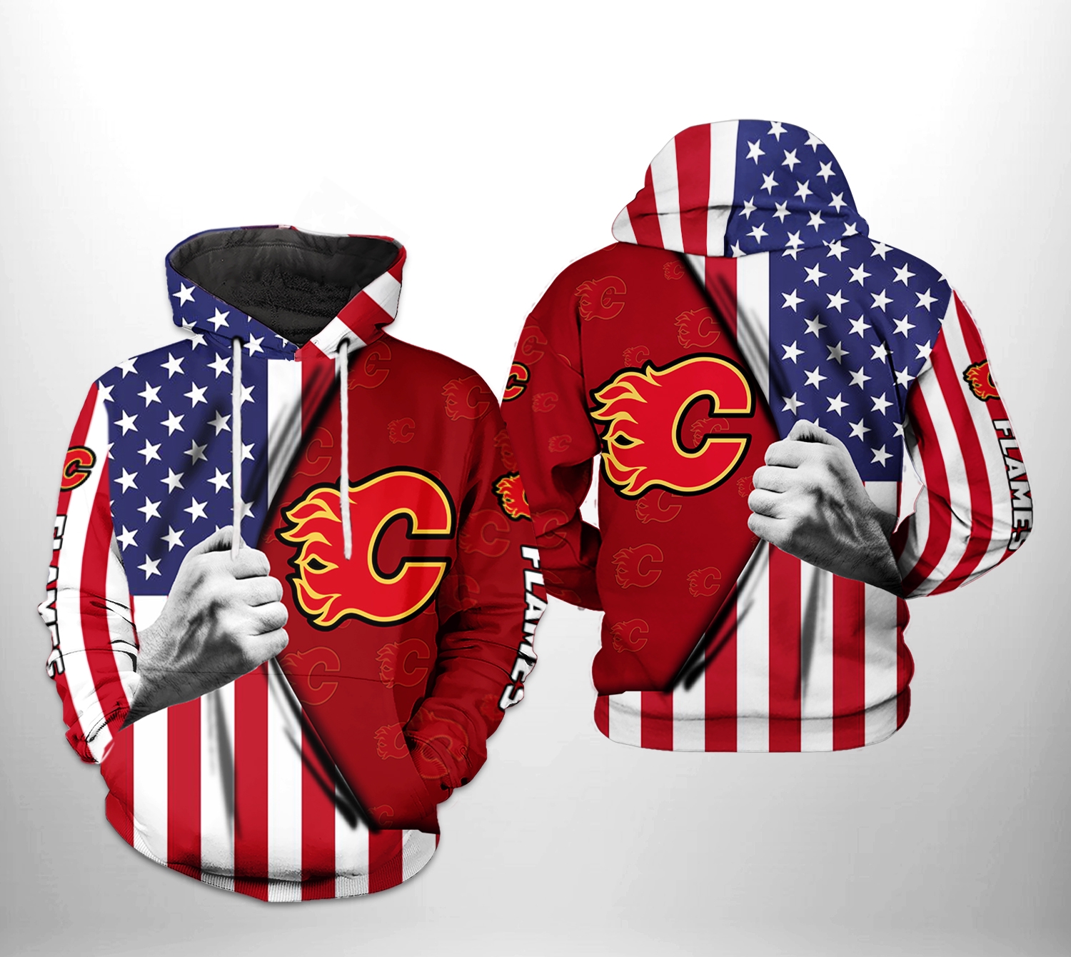 Calgary Flames Nhl Us Flag 3D All Over Print Hoodie With Zip Up Option Show Your Team Spirit