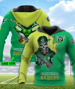 Canberra Raiders 3D Hoodie Nrl 3D Hoodie Mascot Skull Custom Name 3D All Over Printed Hoodie