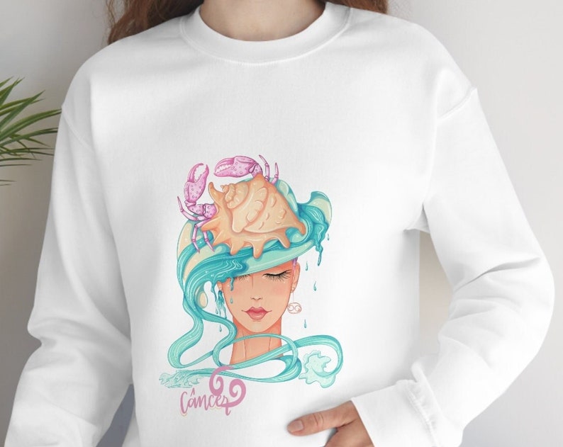 Cancer Zodiac Sign Sweatshirt, Celestial Cancer Zodiac Birthday Gifts, Unique Valentine's Day Gifts, Unisex Winter Clothing - Image 2