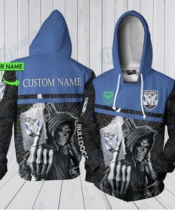Canterbury Bankstown Bulldogs Nrl Skull 3D Hoodie Custom Name 3D All Over Print Zip Up Hoodie Option