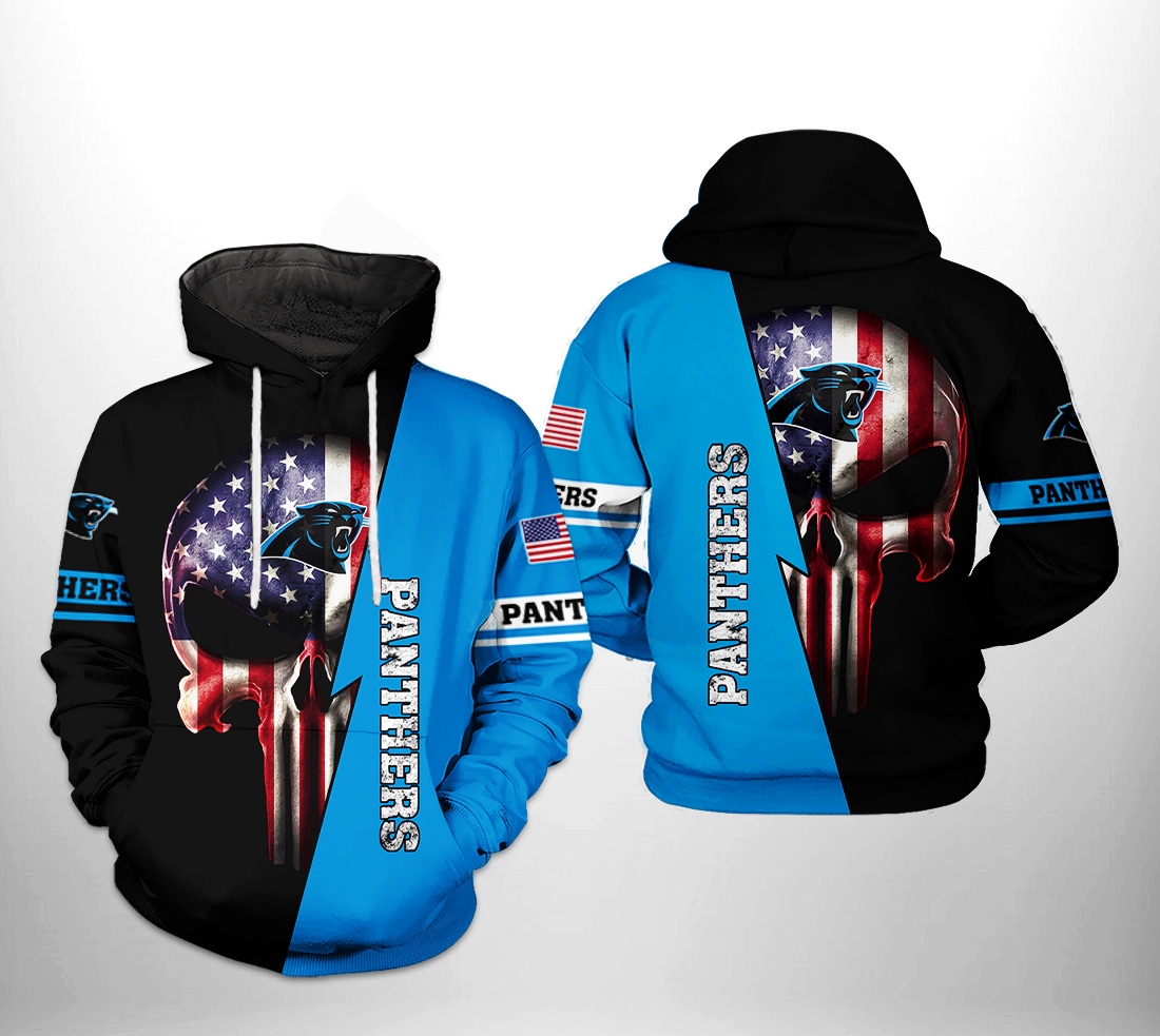 Carolina Panthers Us Flag Skull Team 3D All Over Print Zip Up Hoodie