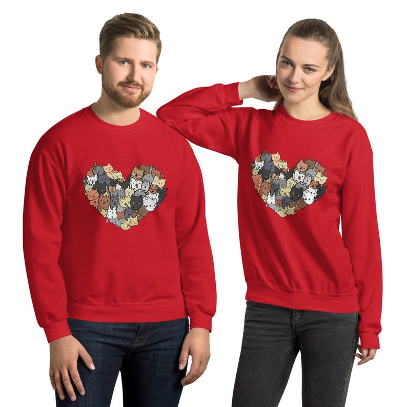 Cat Heart Kitty Lover Unisex Sweatshirt, Funny Cat Sweatshirt, I Love Cats Apparel, Cute Kittens Gift, Cat lovers gift, Valentines Gift - Image 4
