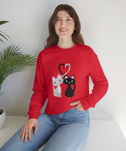 Cats in Love Valentines Sweater Cute Cats Unisex Crewneck Sweatshirt