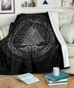 Celtic And Valknut and Tree of Life Yggrdrasil Viking Style Sherpa Fleece Blanket Gifts for Viking Lovers