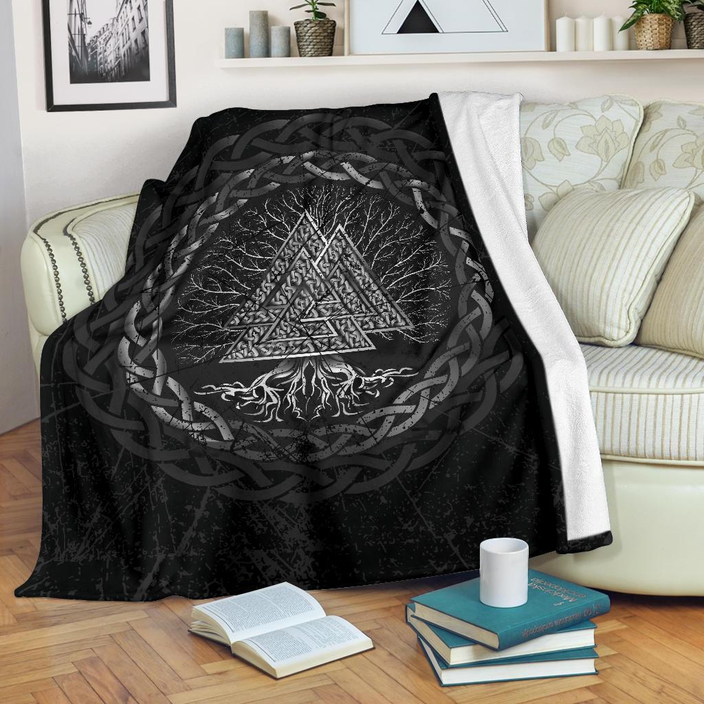 Celtic And Valknut and Tree of Life Yggrdrasil Viking Style Sherpa Fleece Blanket Gifts for Viking Lovers