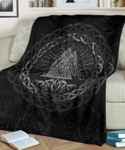 Celtic And Valknut and Tree of Life Yggrdrasil Viking Style Sherpa Fleece Blanket Gifts for Viking Lovers