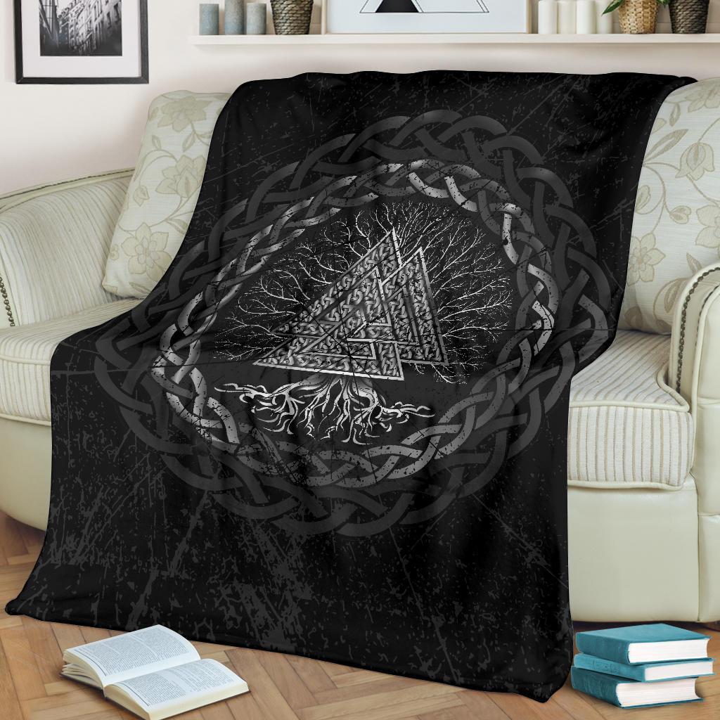 Celtic And Valknut and Tree of Life Yggrdrasil Viking Style Sherpa Fleece Blanket Gifts for Viking Lovers