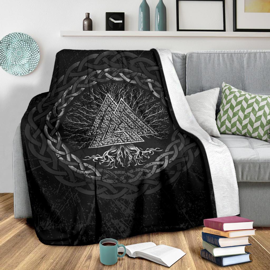 Celtic And Valknut and Tree of Life Yggrdrasil Viking Style Sherpa Fleece Blanket Gifts for Viking Lovers