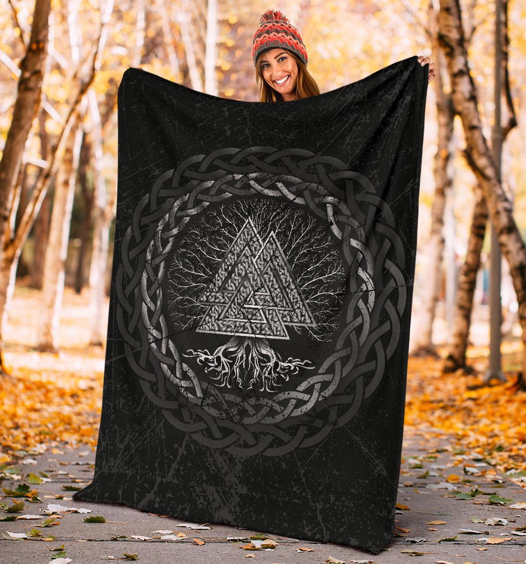 Celtic And Valknut and Tree of Life Yggrdrasil Viking Style Sherpa Fleece Blanket Gifts for Viking Lovers