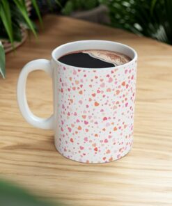 Ceramic Valentines Mug With Full Cover Hearts Design, Simple, Elegant Pink Design