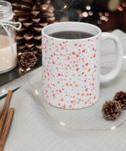 Ceramic Valentines Mug With Full Cover Hearts Design, Simple, Elegant Pink Design