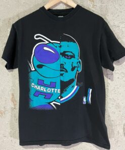 Charlotte Hornets Larry Johnson Hugo Mascot NBA Art Graphic Tshirt Hoodie Crewneck Sweatshirt Reprinted Full Color Full Size Gifts for NBA Fans