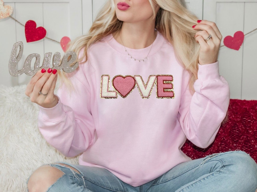 Chenille Patch Valentine Sweatshirt, Valentine Love Sweater, Valentine Heart Crewneck, Valentine Gift For Her, Women's Valentine Tee Shirt