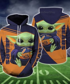 Chicago Bears Baby Yoda 3D All Over Print Zip Up Hoodie