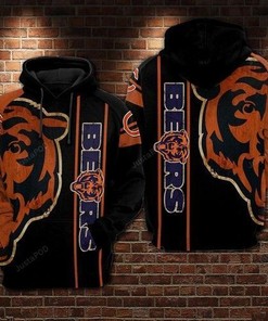 Chicago Bears Football Orange Black 3D All Over Print Zip Up Hoodie