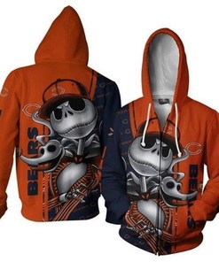 Chicago Bears Jack Skellington Halloween 3D All Over Print Zip Up Hoodie