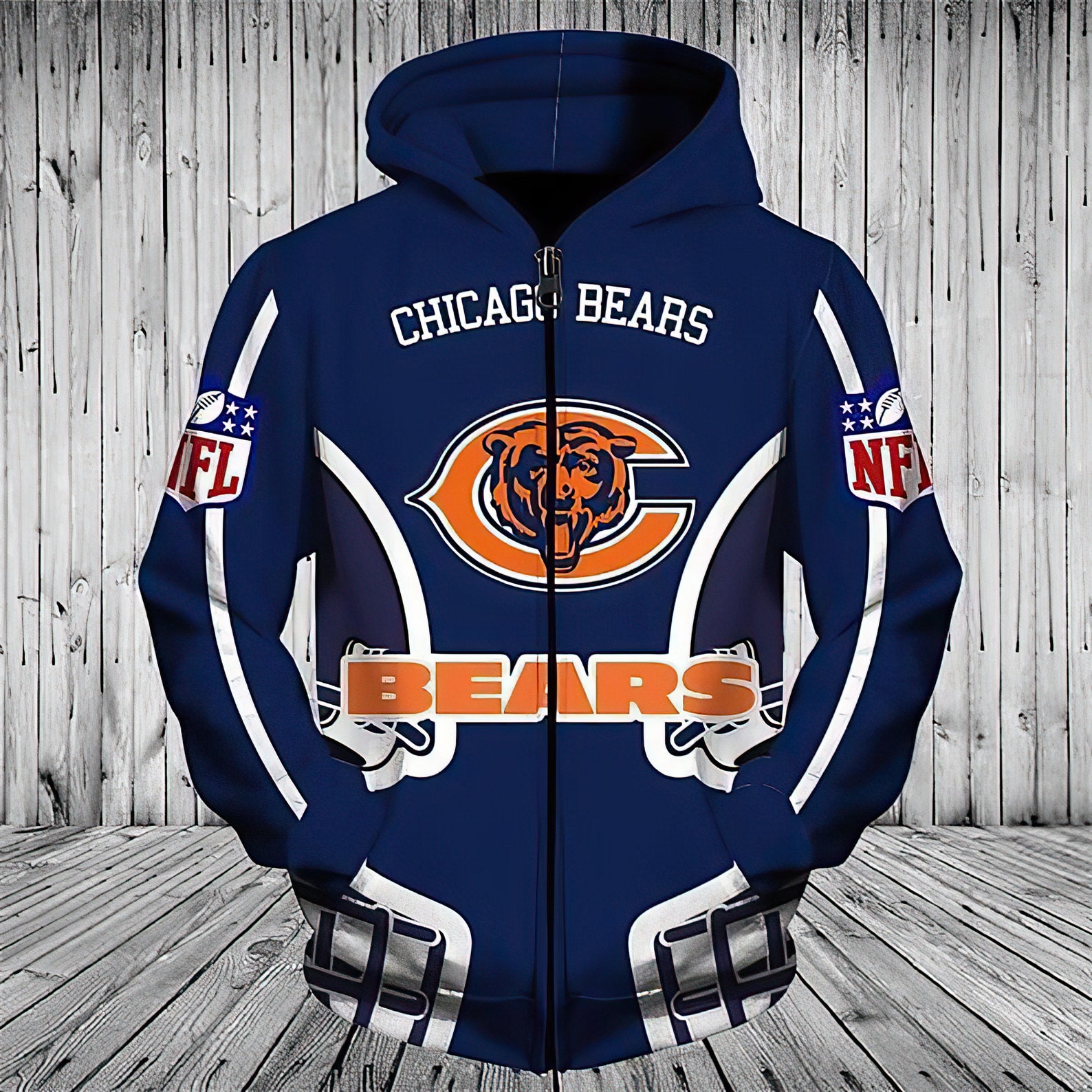 Chicago Bears Nfl 3D All Over Print Zip Up Hoodie