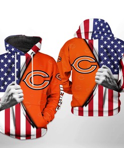 Chicago Bears Us Flag Team 3D All Over Print Zip Up Hoodie