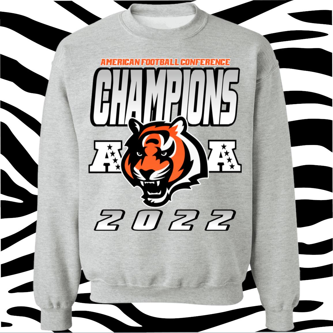 Cincinnati Bengals 2022 AFC Champions Retro NFL Crewneck Sweatshirt Hoodie Shirt Gifts for Fans