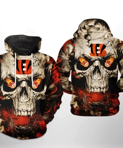 Cincinnati Bengals Nfl Skull Team 3D All Over Print Zip Up Hoodie Option