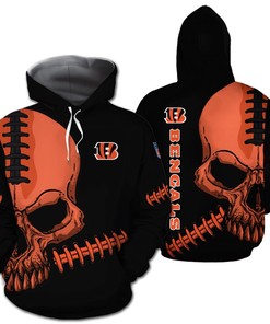 Cincinnati Bengals Skull 3D Hoodie Zip Hoodie, Nfl 3D All Over Print Hoodie Zip Hoodie