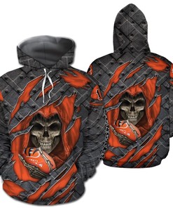 Cincinnati Bengals Skull Cracked Metal 3D Hoodie Zip Hoodie, Nfl 3D All Over Print Hoodie Zip Hoodie