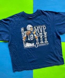 Classic Peyton Manning Mvp Colts Tshirt Pullover Hoodie Crewneck Sweatshirt Reprinted Full Color Full Size Gifts For NFL Fans