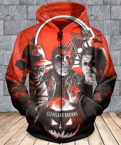 Cleveland Browns Horror Movie Characters Men And Women 3D Hoodie Shirt Cleveland Browns Nfl Custom 3D Zip Up Hoodie