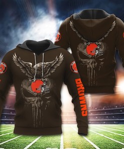 Cleveland Browns Logo Eagle Skull Nfl 3D All Over Print Zip Up Hoodie Option