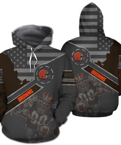 Cleveland Browns Logo Symbol American Flag Mascot Custom Name Nfl 3D All Over Print Zip Up Hoodie Option