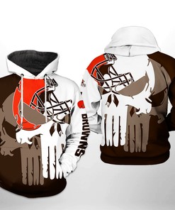 Cleveland Browns Nfl Team Skull 3D All Over Print Zip Up Hoodie Option