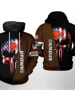 Cleveland Browns Nfl Us Flag Skull Team 3D All Over Print Zip Up Hoodie Option