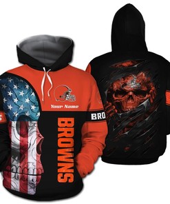 Cleveland Browns Skull Custom Design Personalized Nfl 3D All Over Print Zip Up Hoodie Option