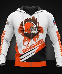 Cleveland Browns White Orange Nfl 3D All Over Print Zip Up Hoodie Option