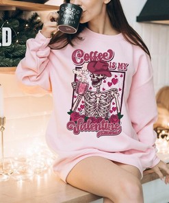 Coffee Is My Valentine Howdy Skeleton Sweatshirt, Valentine Funny Tees, Skeleton Drink Unisex Tee, Valentine's Day Sweatshirt, Gift For Her