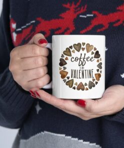 Coffee Is My Valentine Mug, Watercolor Hearts Mug, Watercolor Valentines Day Coffee Mug, Brown Hearts Mug