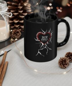 Cool Cracked Valentines Mug Gift With Red Heart 2023 Black Mug By Bunnypuppymimi